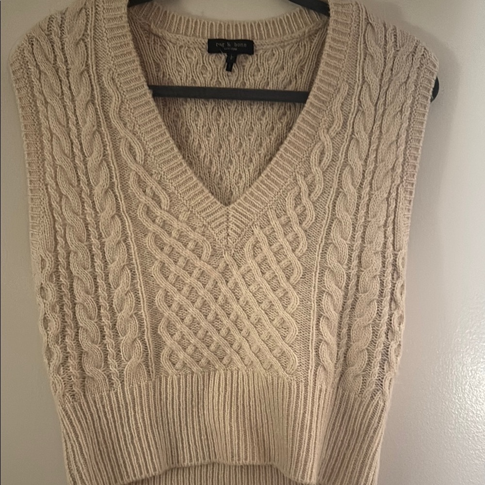 Rag & Bone Cream V-Neck Cable Knit Sweater